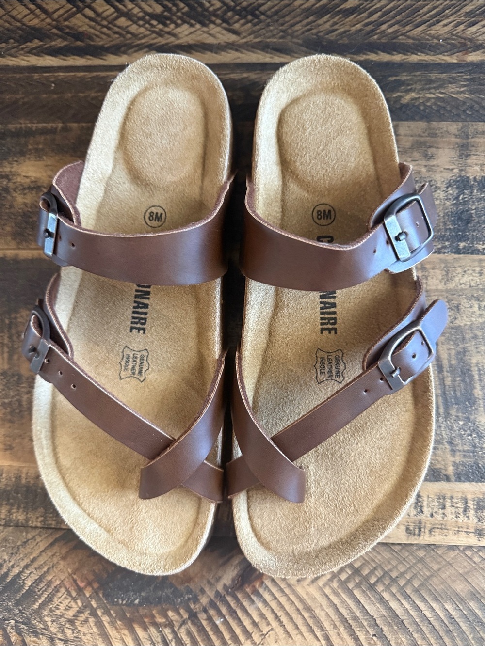 Women’s Brown Leather Strappy Sandals - Comfortable Casual Fit Size 8